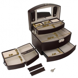 Kuferek na biżuterię 2w1 brązowy z mini kuferkiem podróżnym 50-551C