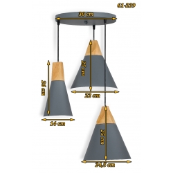 Minimalistyczna lampa szara potrójna nad stół lub wyspę 61-229